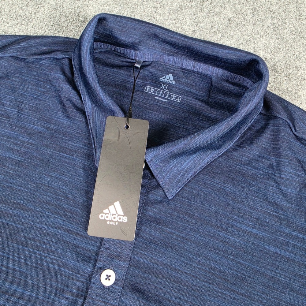 Adidas Polo Shirt Mens XL Navy Striated Golf w/Logo DZ7173 NWT - Picture 1 of 10